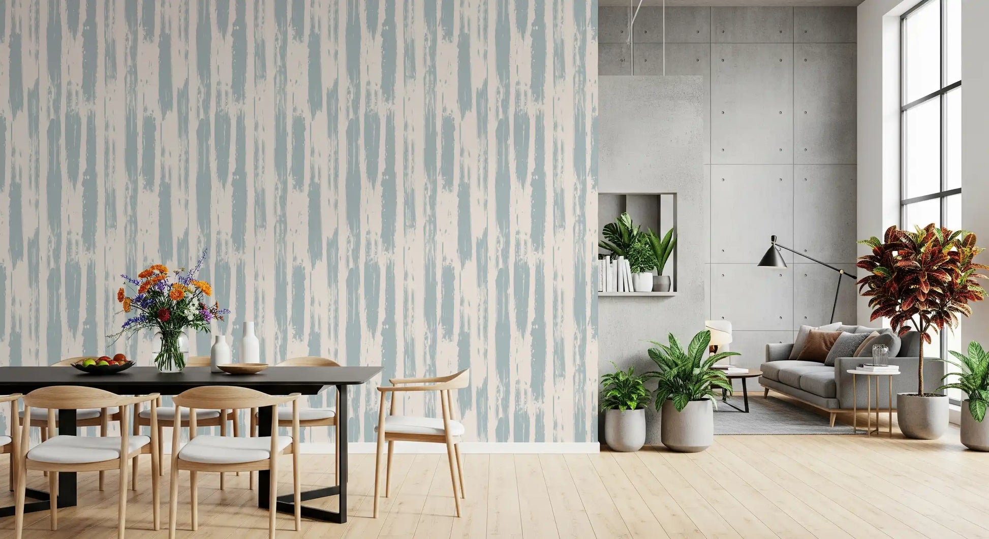 Rustic Blue Brushstroke Stripes Wallpaper⁠