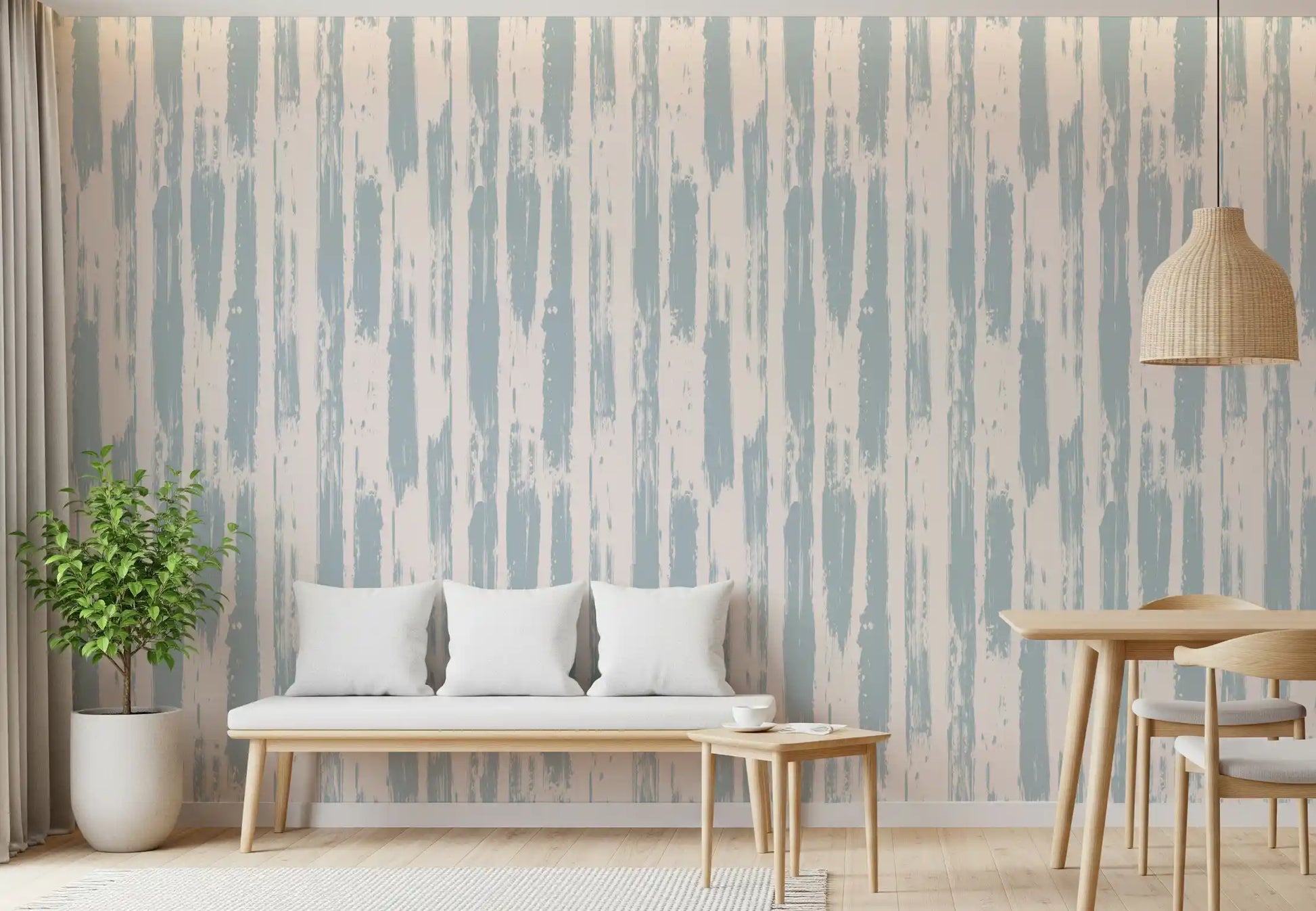 Rustic Blue Brushstroke Stripes Wallpaper⁠