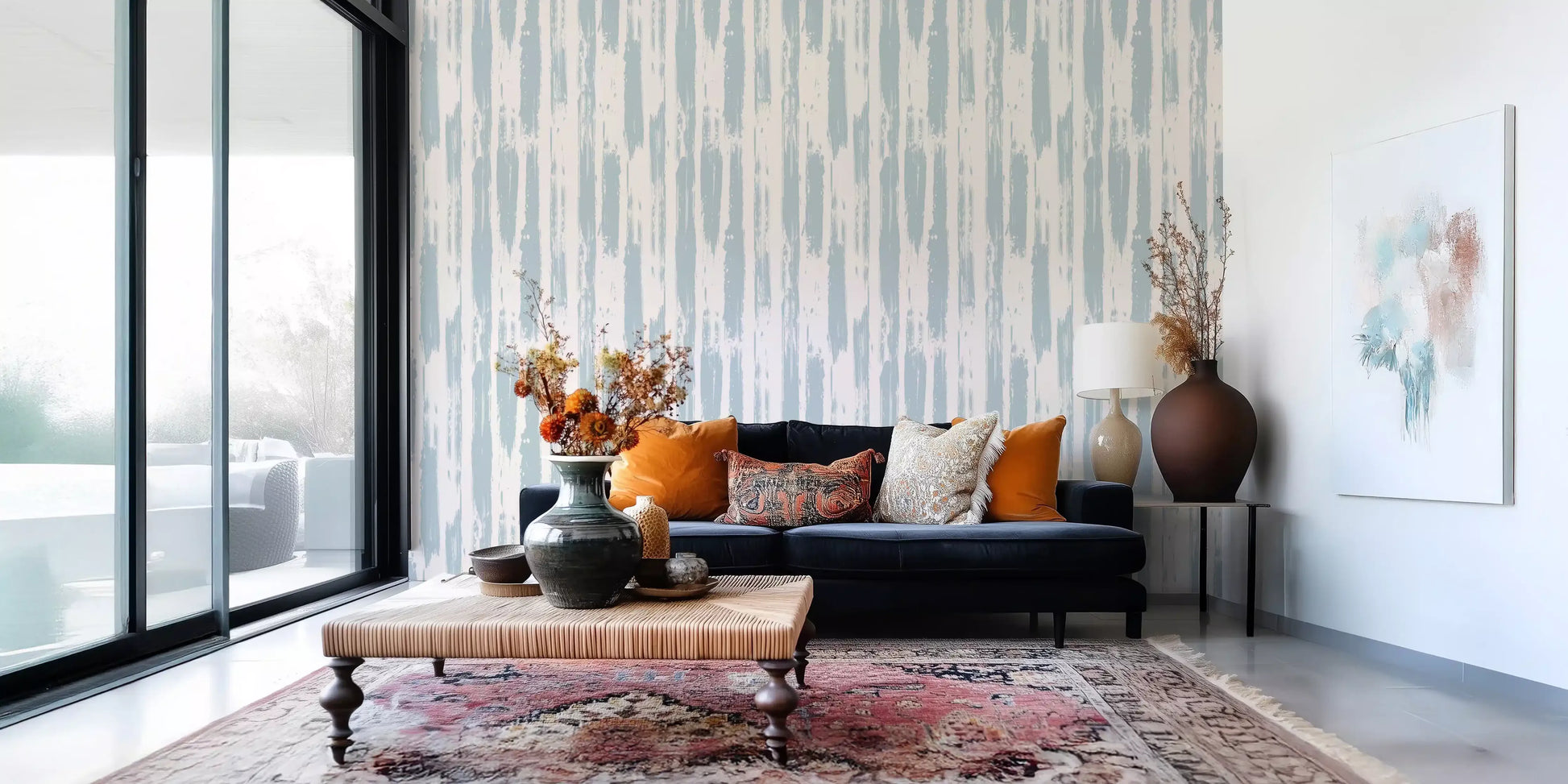 Rustic Blue Brushstroke Stripes Wallpaper⁠