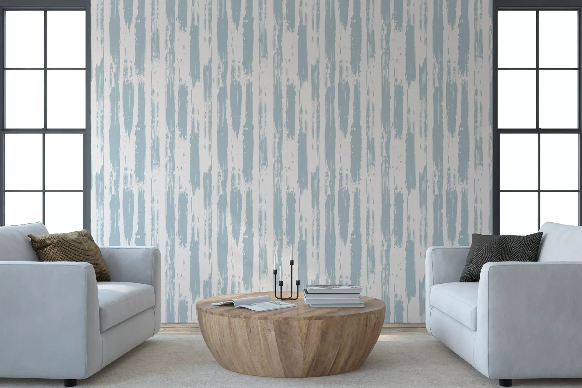 Rustic Blue Brushstroke Stripes Wallpaper⁠
