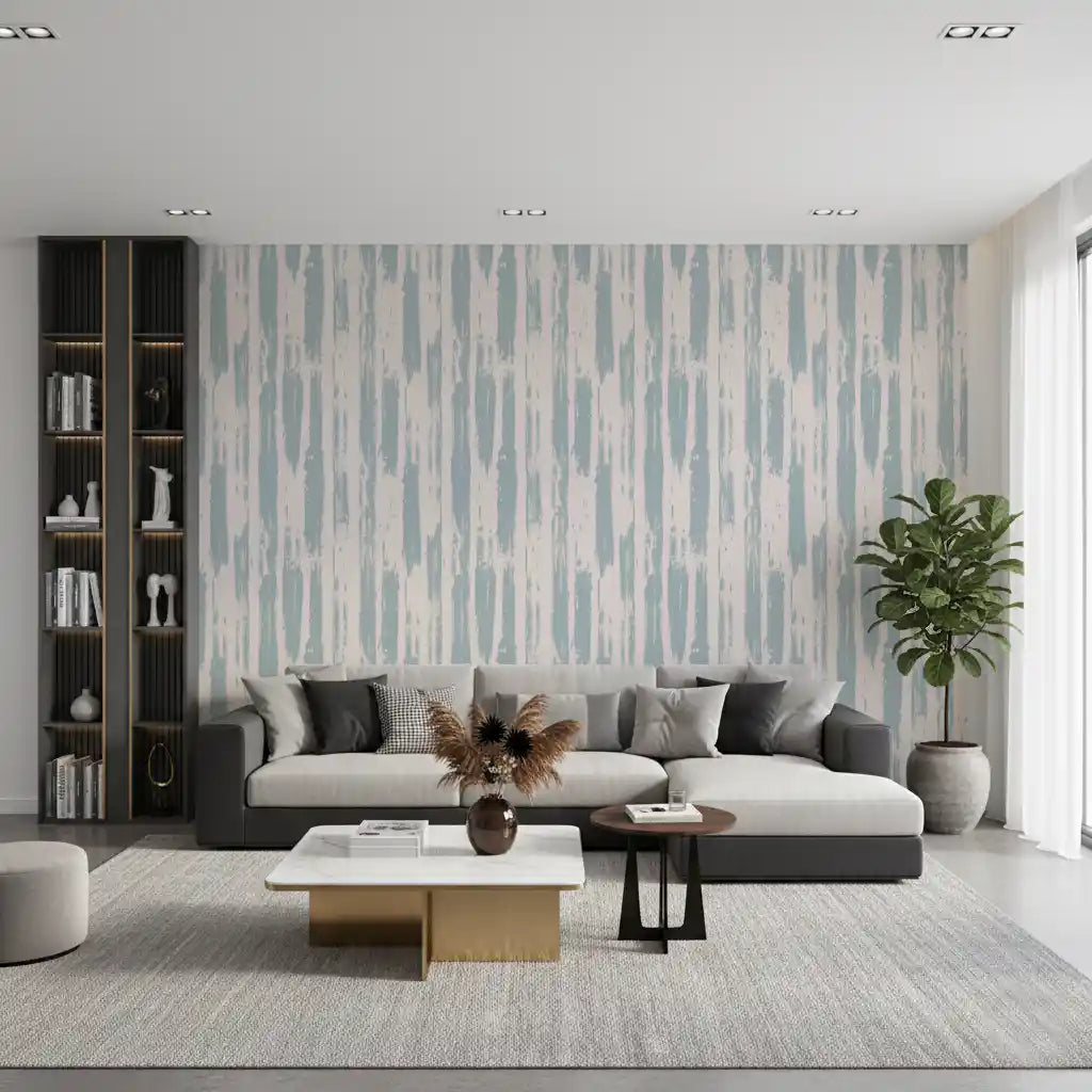 Rustic Blue Brushstroke Stripes Wallpaper⁠
