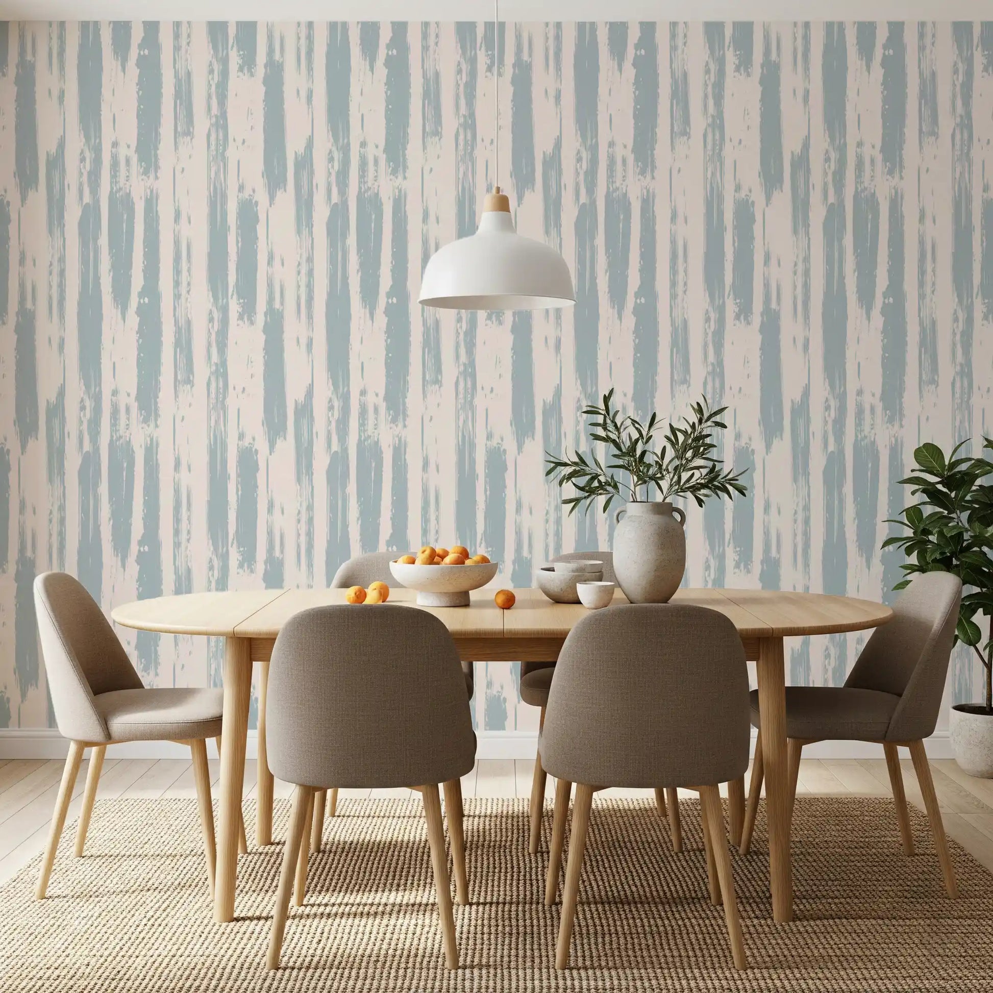 Rustic Blue Brushstroke Stripes Wallpaper⁠