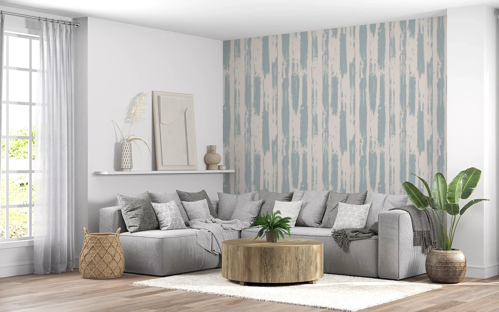 Rustic Blue Brushstroke Stripes Wallpaper⁠