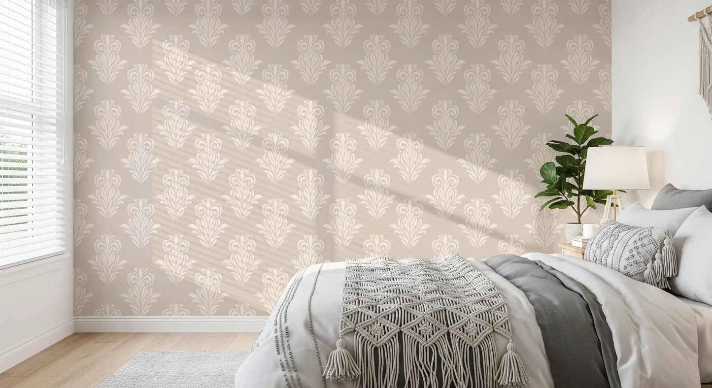 Creamy Damask Scroll Pattern Wallpaper⁠