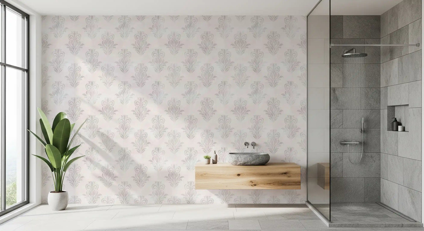 Minimalist Grey Brushed Damask Wallpaper⁠