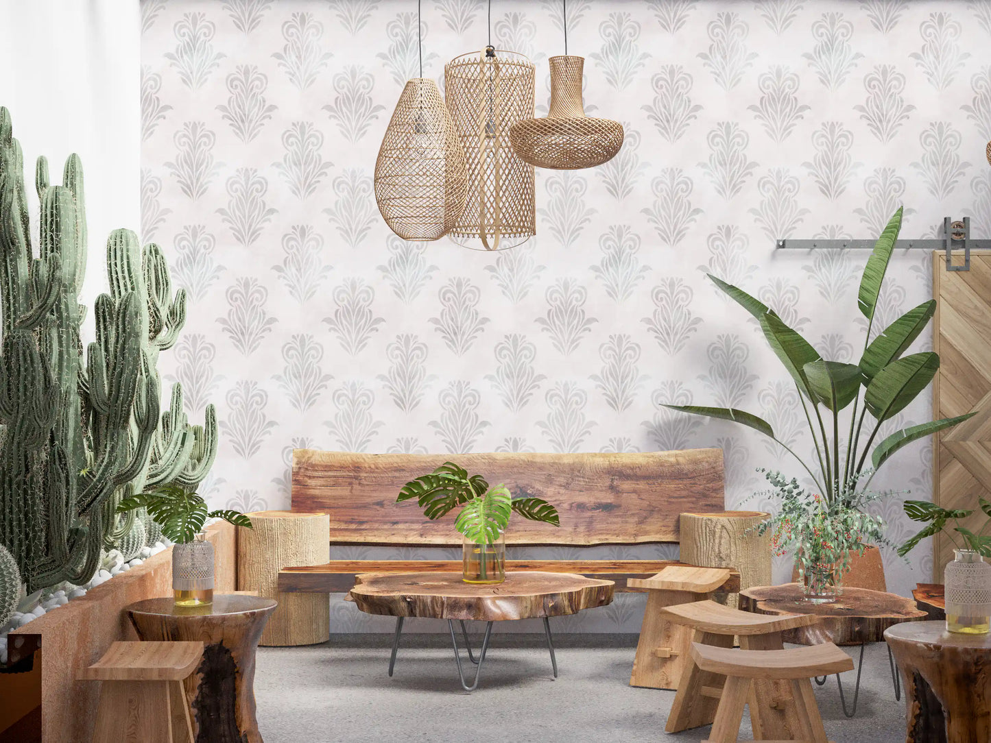 Minimalist Grey Brushed Damask Wallpaper⁠