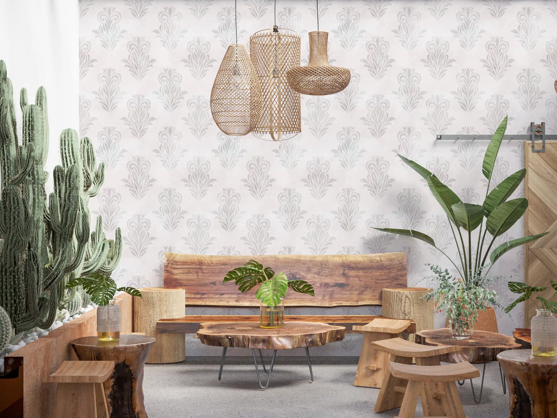 Minimalist Grey Brushed Damask Wallpaper⁠