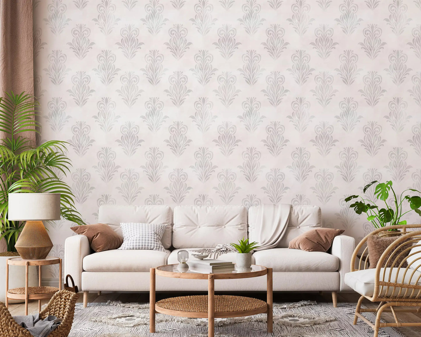 Minimalist Grey Brushed Damask Wallpaper⁠