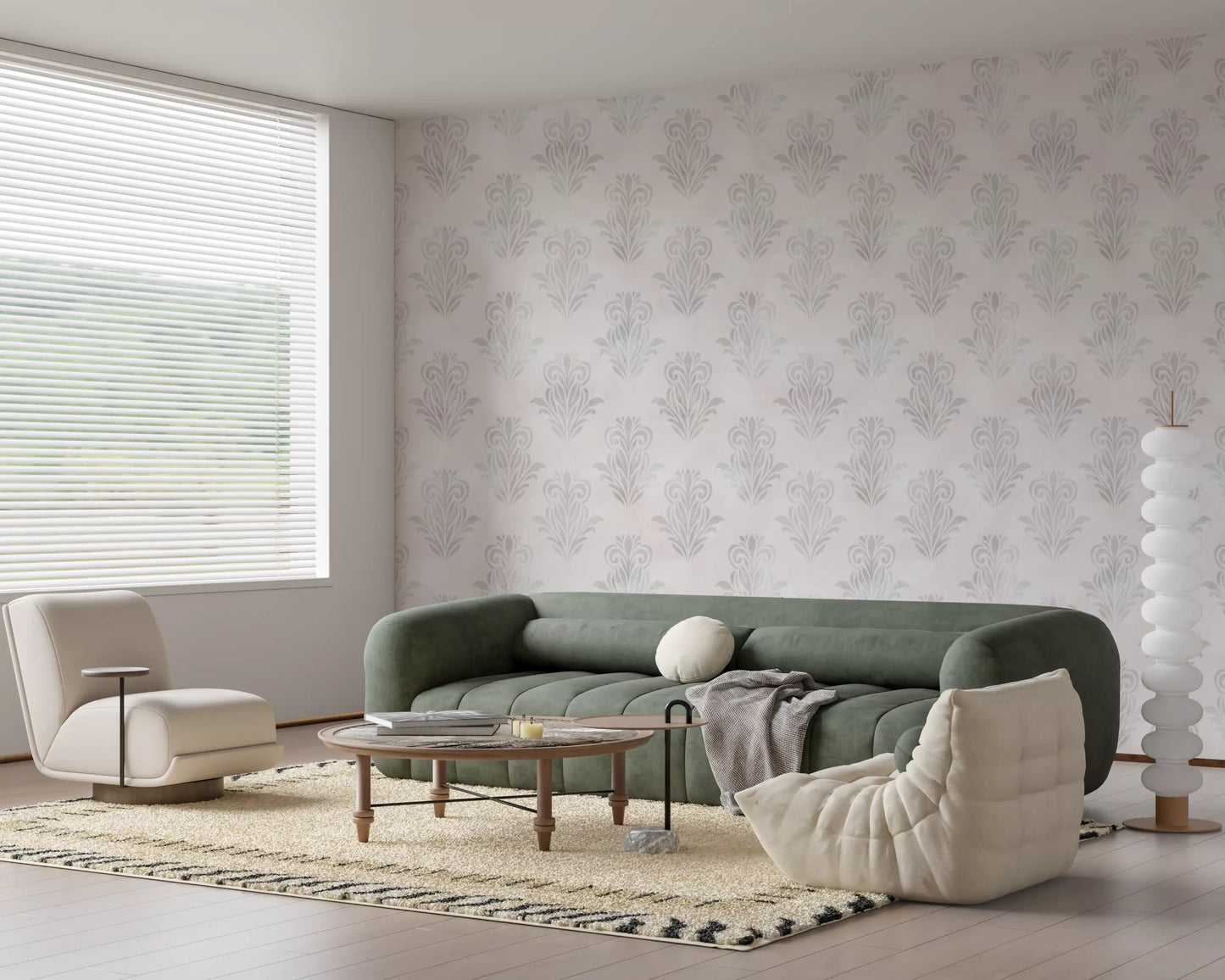 Minimalist Grey Brushed Damask Wallpaper⁠