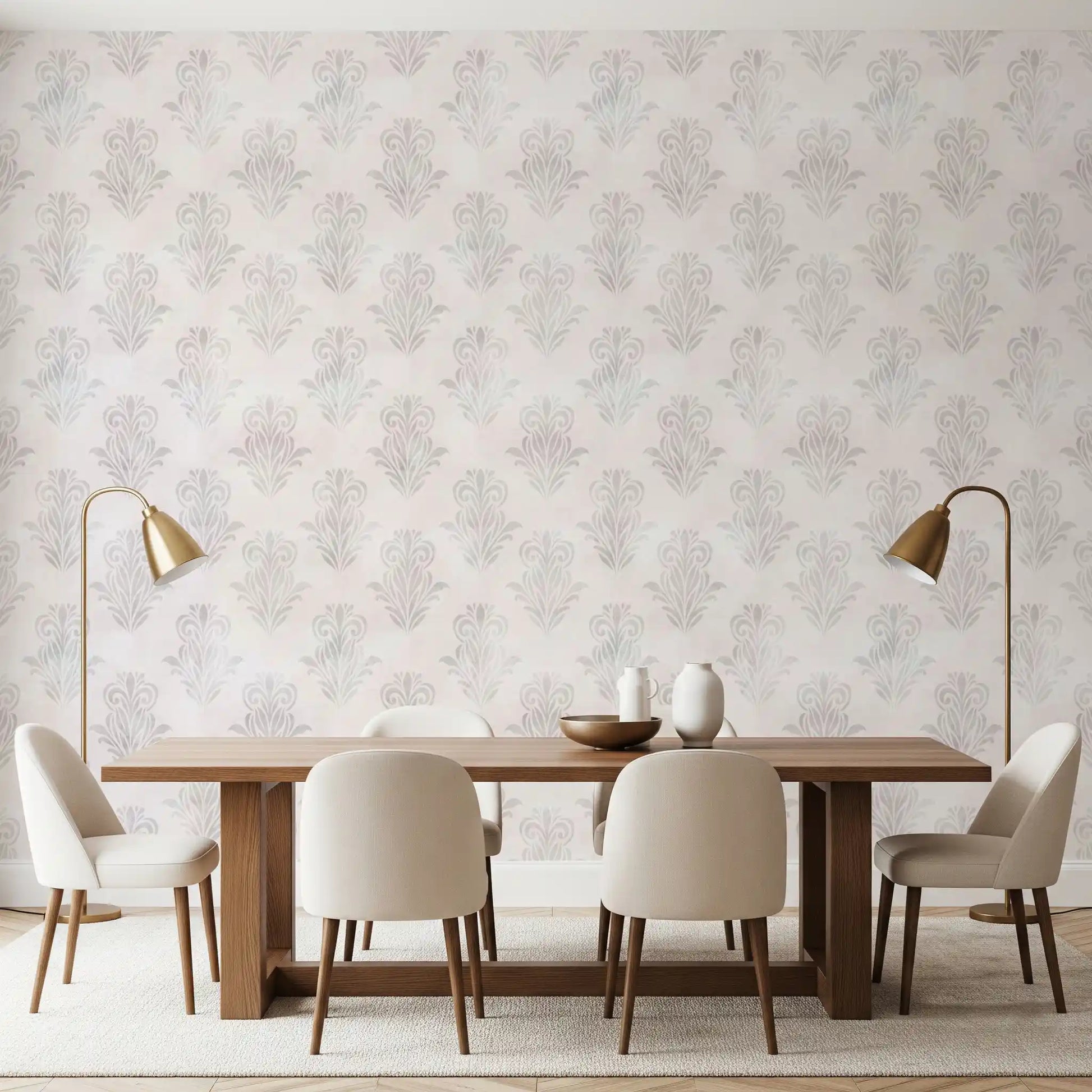 Minimalist Grey Brushed Damask Wallpaper⁠