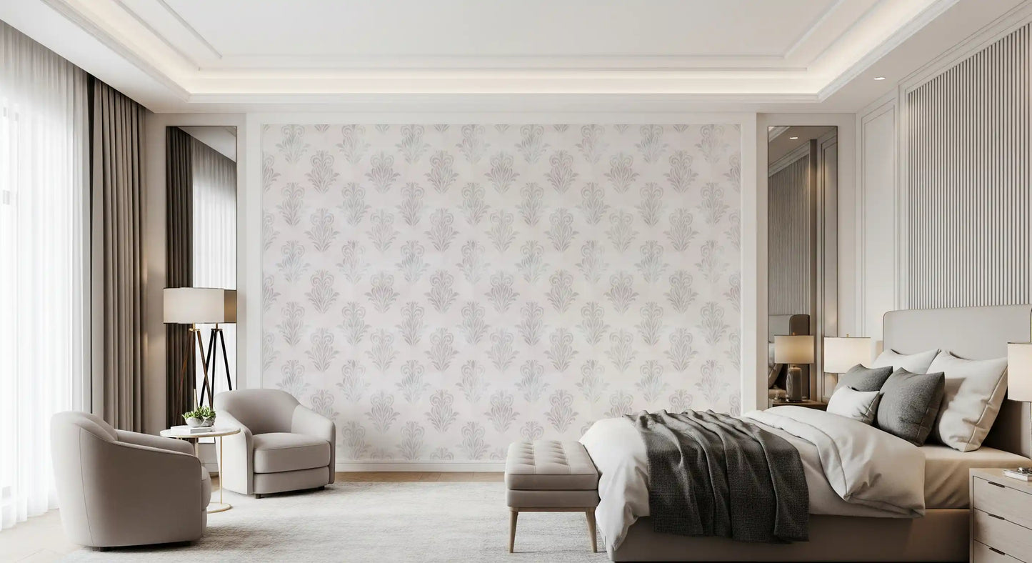 Minimalist Grey Brushed Damask Wallpaper⁠