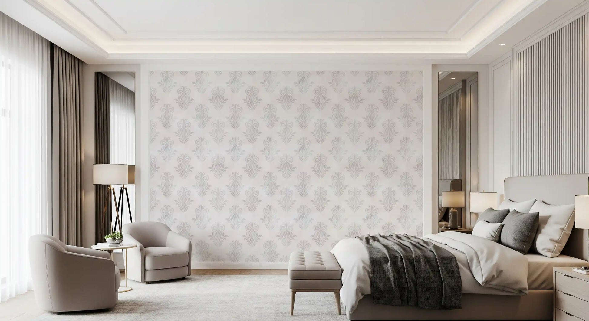 Minimalist Grey Brushed Damask Wallpaper⁠