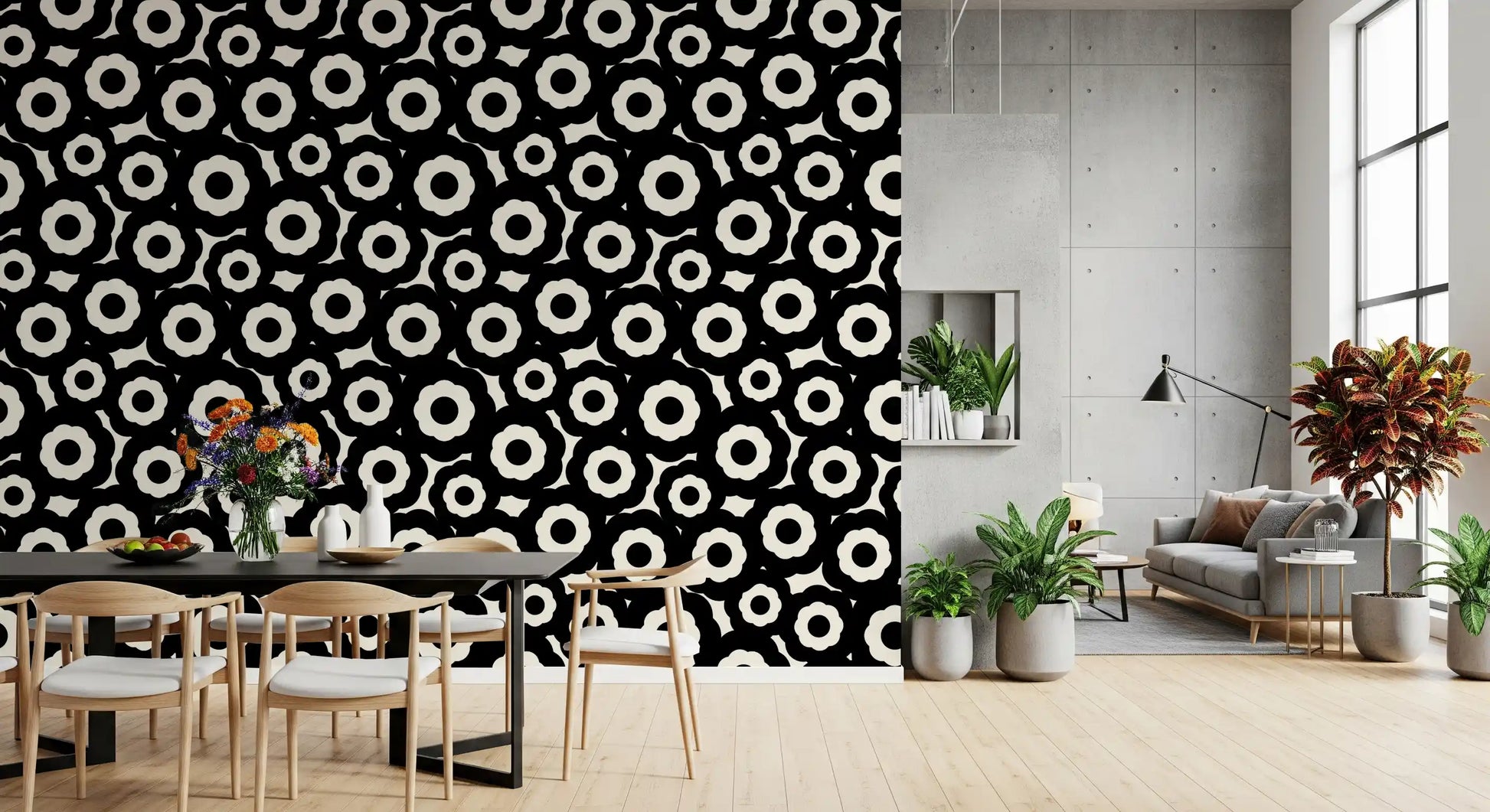 Modernist Flower Repeat Pattern Wallpaper⁠