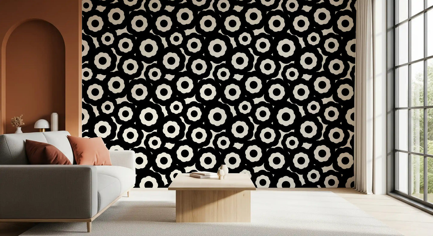 Modernist Flower Repeat Pattern Wallpaper⁠