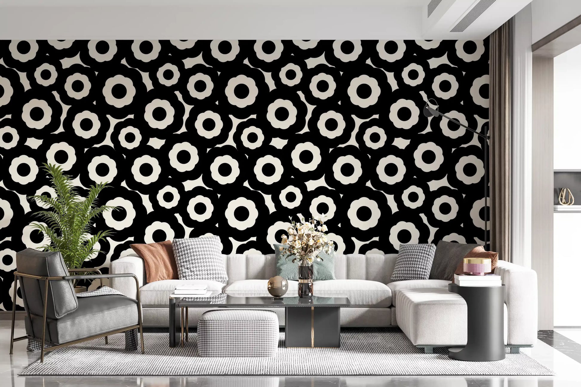 Modernist Flower Repeat Pattern Wallpaper⁠