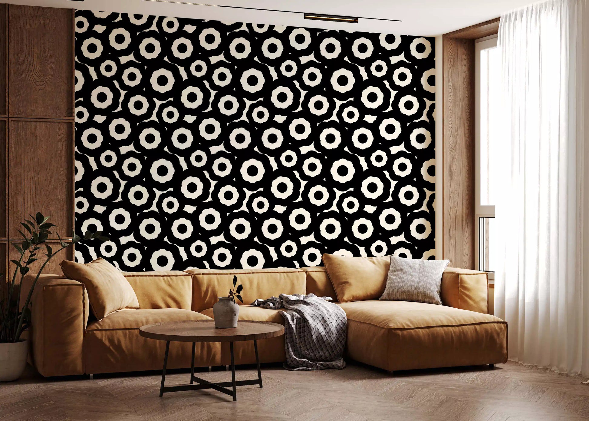 Modernist Flower Repeat Pattern Wallpaper⁠