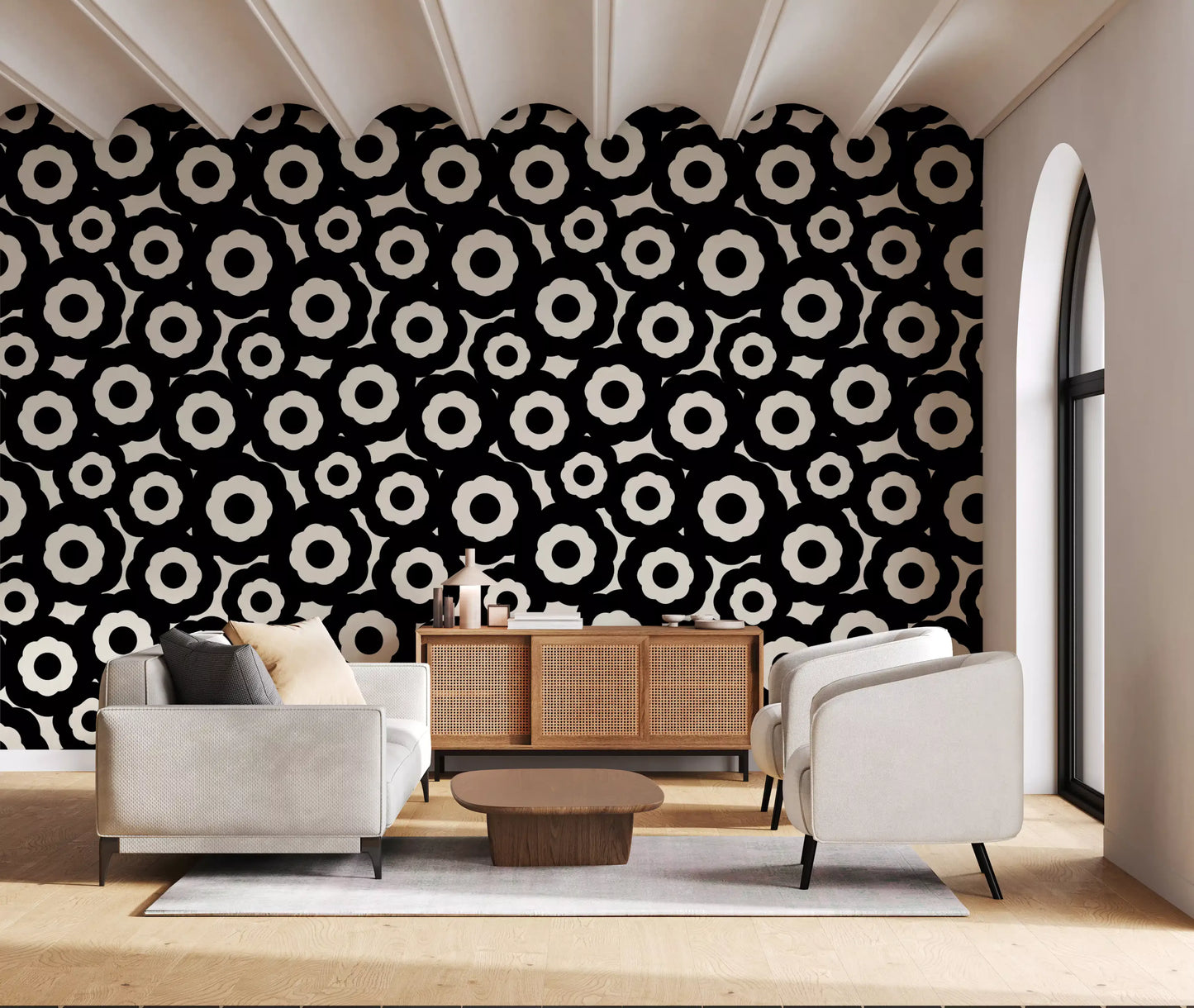 Modernist Flower Repeat Pattern Wallpaper⁠