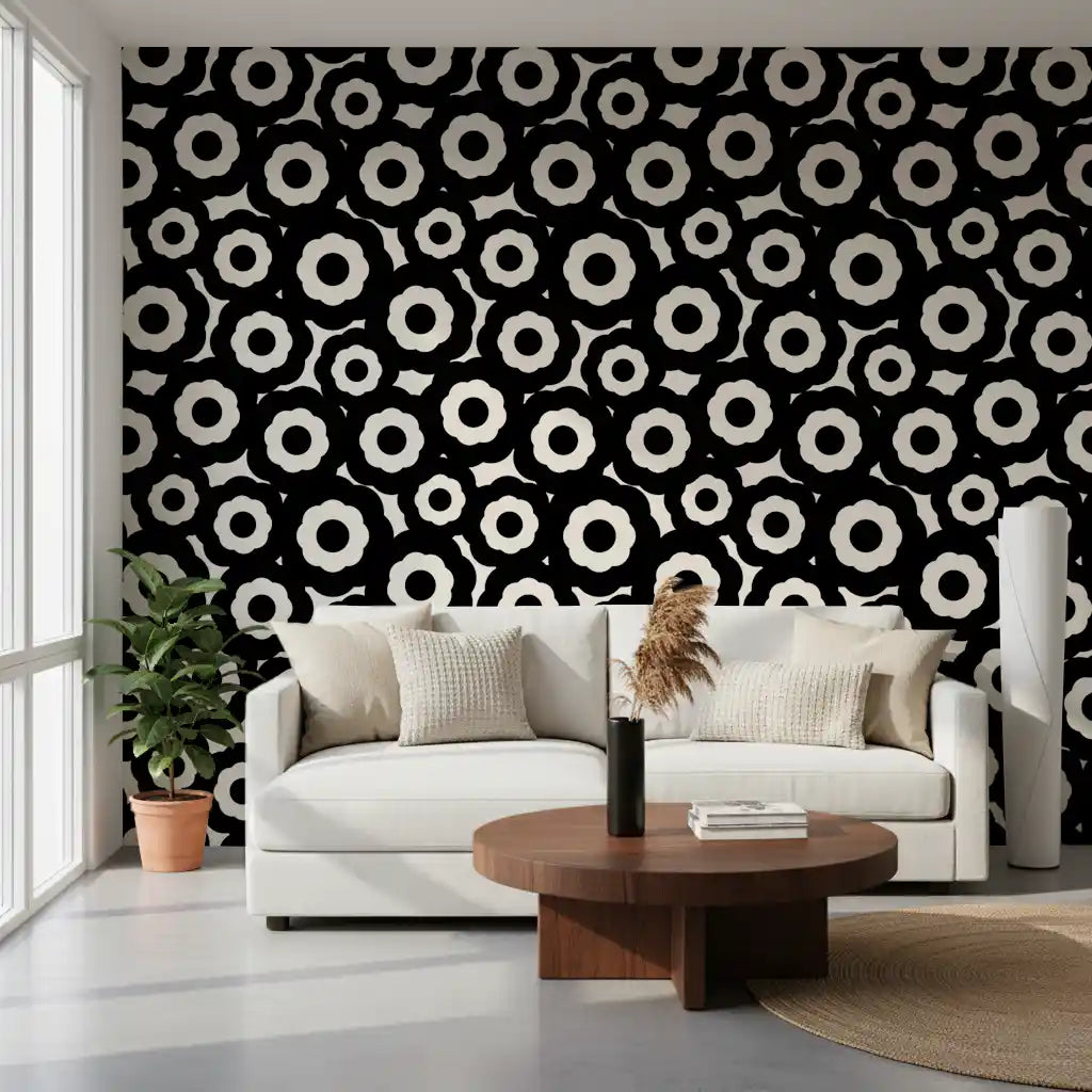 Modernist Flower Repeat Pattern Wallpaper⁠