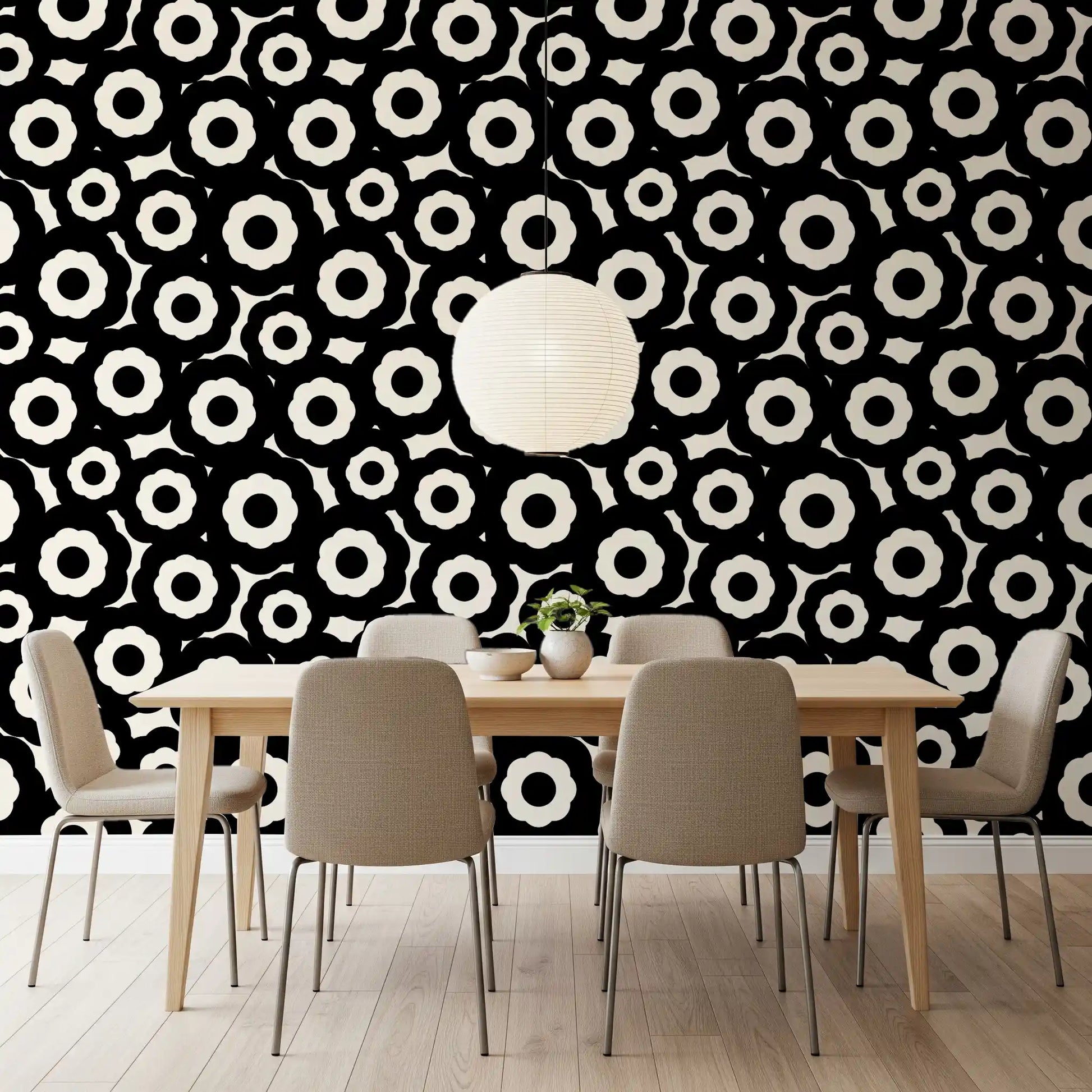 Modernist Flower Repeat Pattern Wallpaper⁠