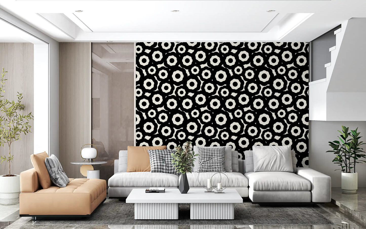 Modernist Flower Repeat Pattern Wallpaper⁠