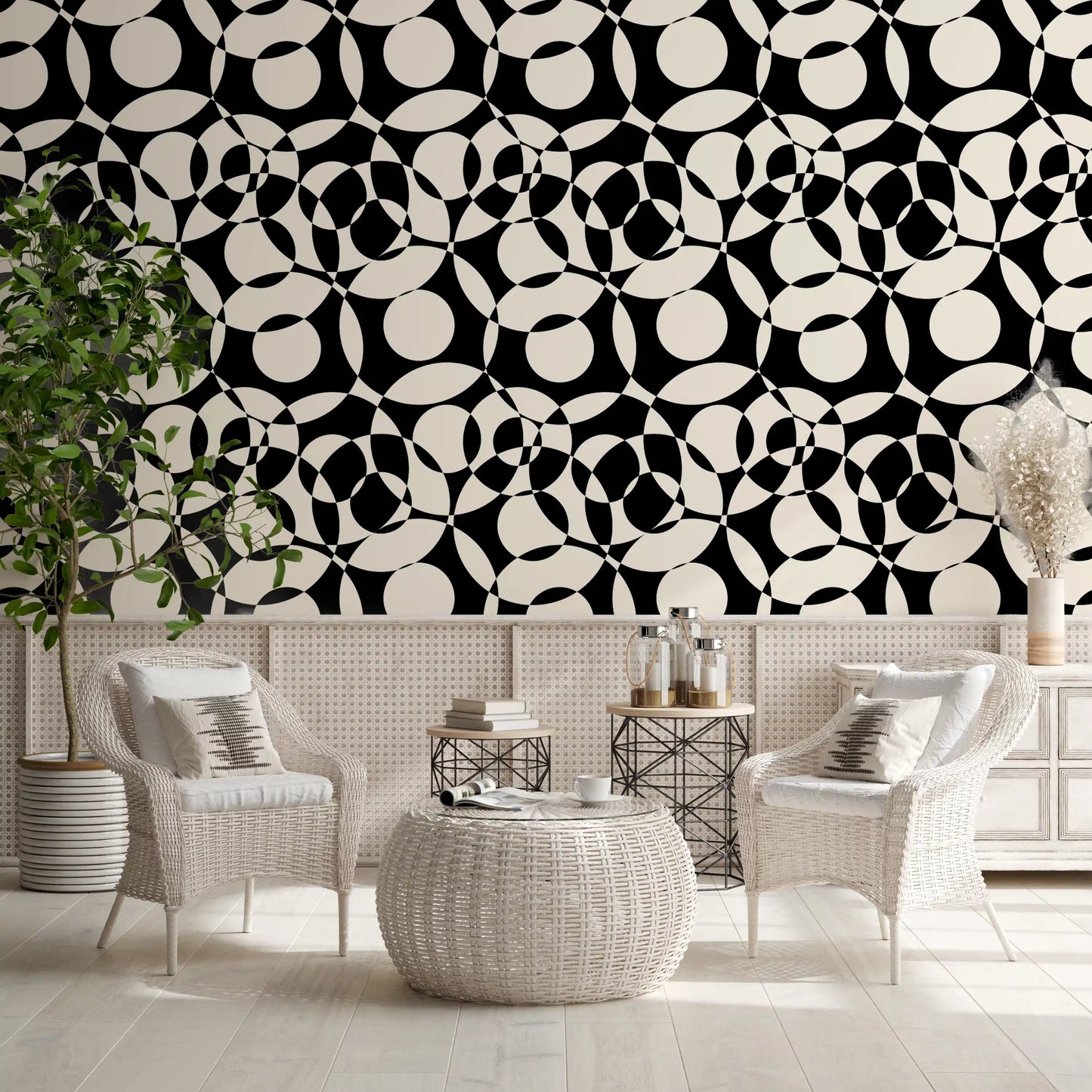 Interlocking Monochrome Circles Wallpaper⁠