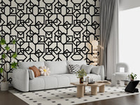 Interlocking Geometric Linear Monotone Wallpaper⁠