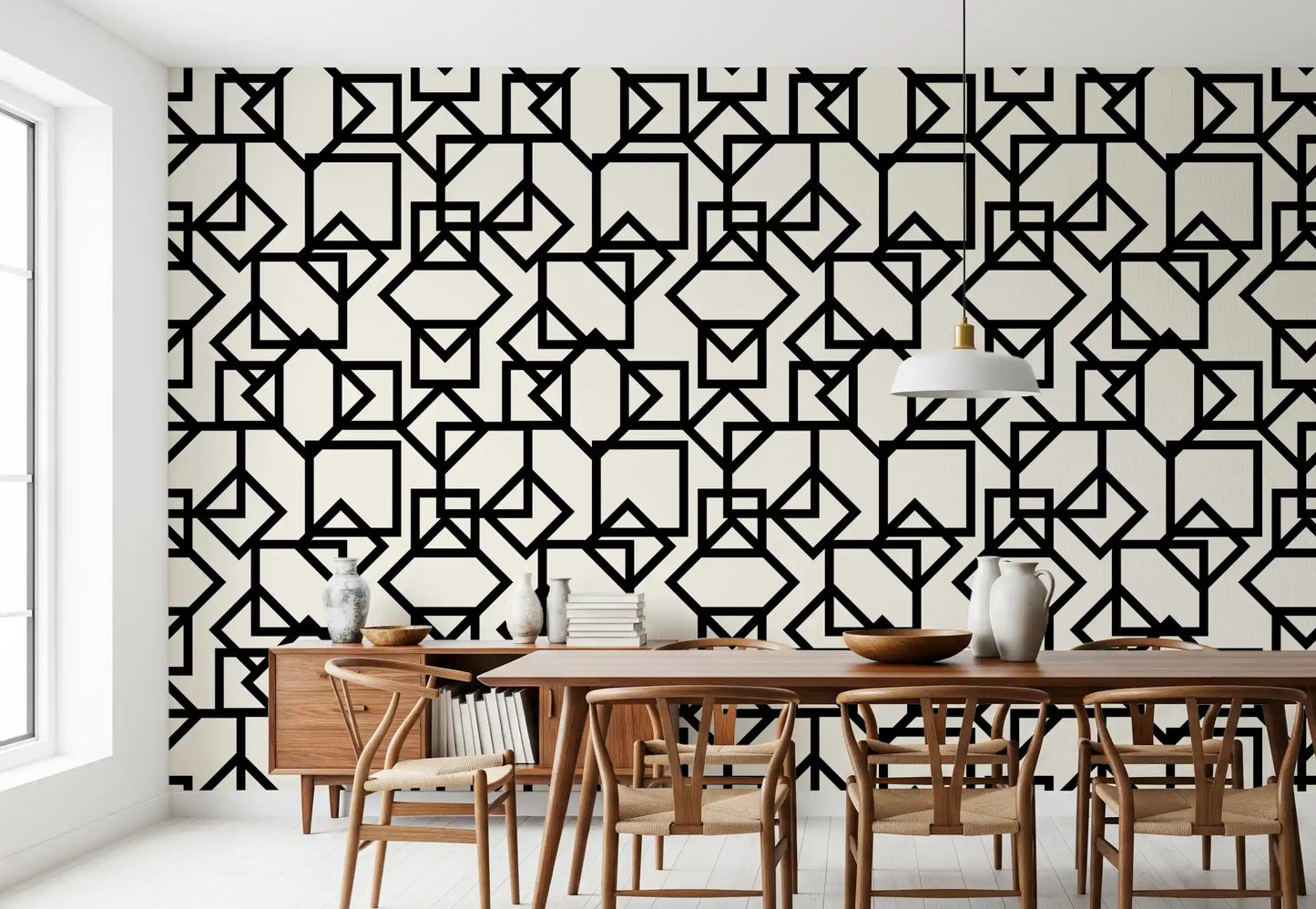 Interlocking Geometric Linear Monotone Wallpaper⁠