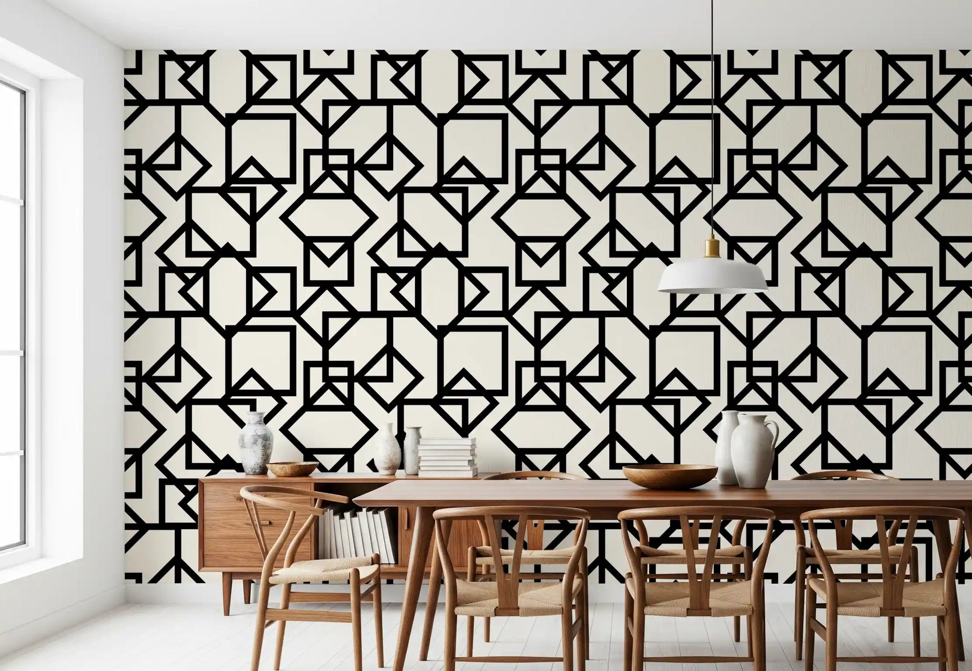 Interlocking Geometric Linear Monotone Wallpaper⁠