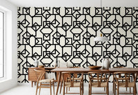 Interlocking Geometric Linear Monotone Wallpaper⁠