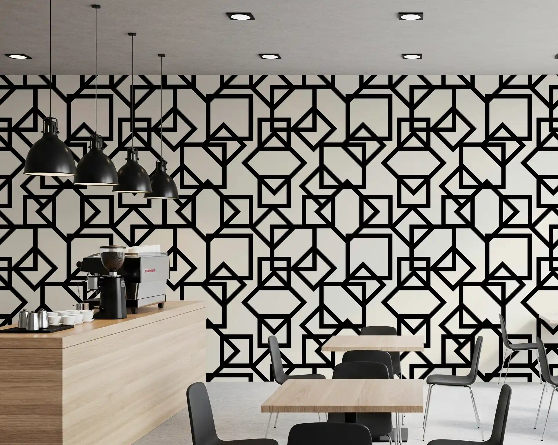 Interlocking Geometric Linear Monotone Wallpaper⁠