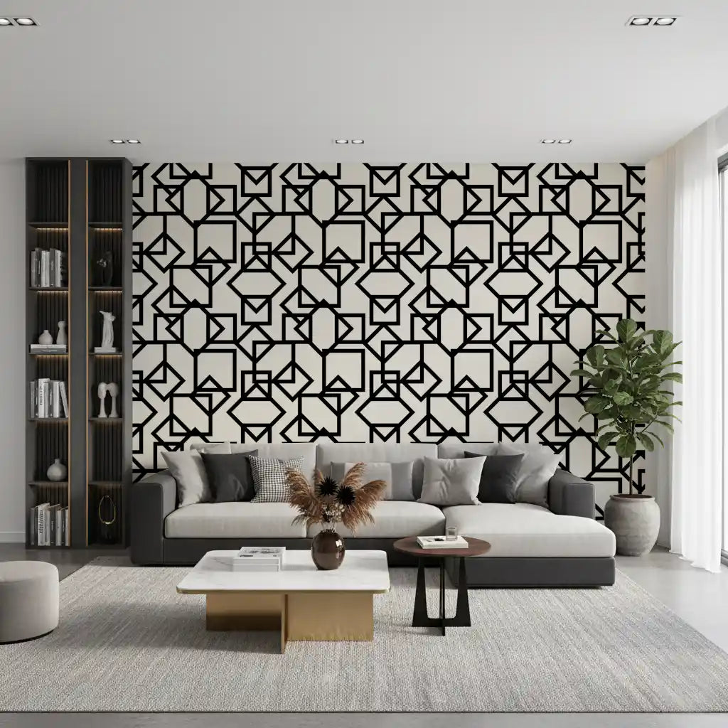 Interlocking Geometric Linear Monotone Wallpaper⁠