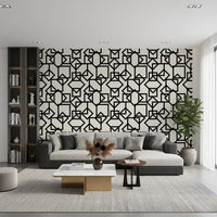 Interlocking Geometric Linear Monotone Wallpaper⁠