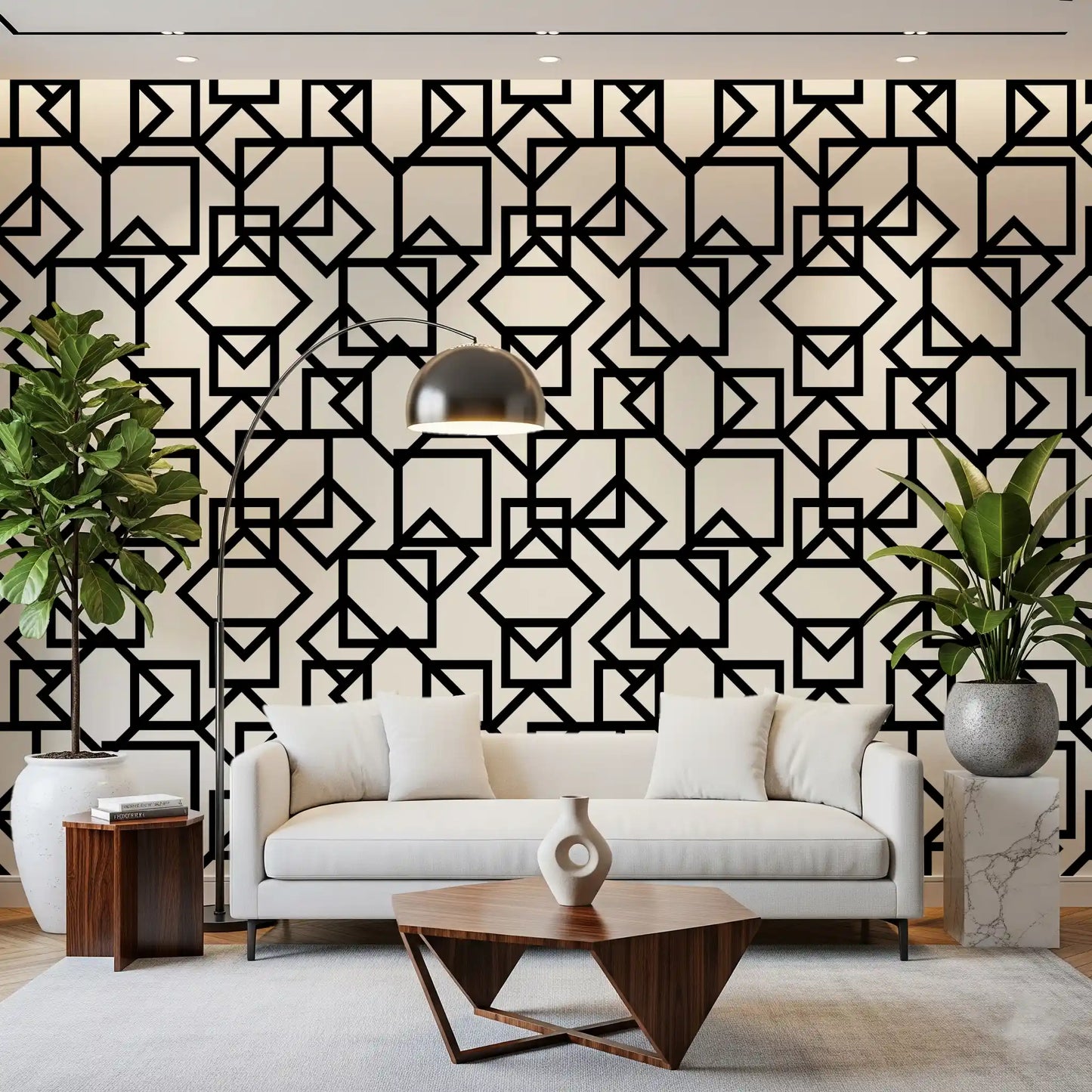 Interlocking Geometric Linear Monotone Wallpaper⁠