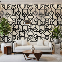 Interlocking Geometric Linear Monotone Wallpaper⁠