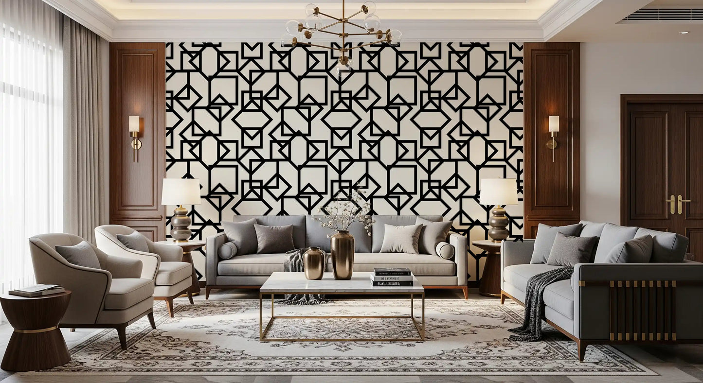 Interlocking Geometric Linear Monotone Wallpaper⁠