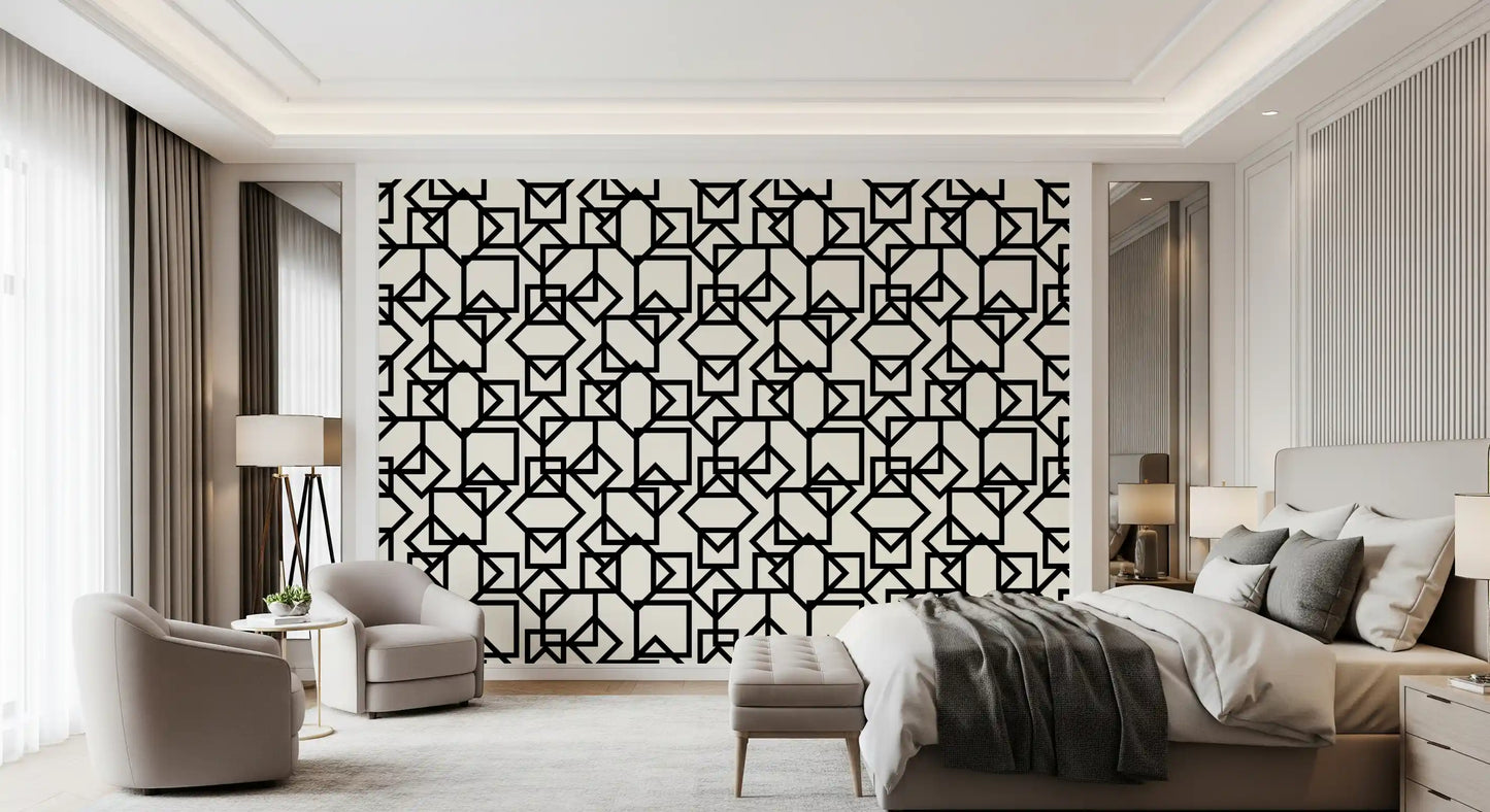 Interlocking Geometric Linear Monotone Wallpaper⁠