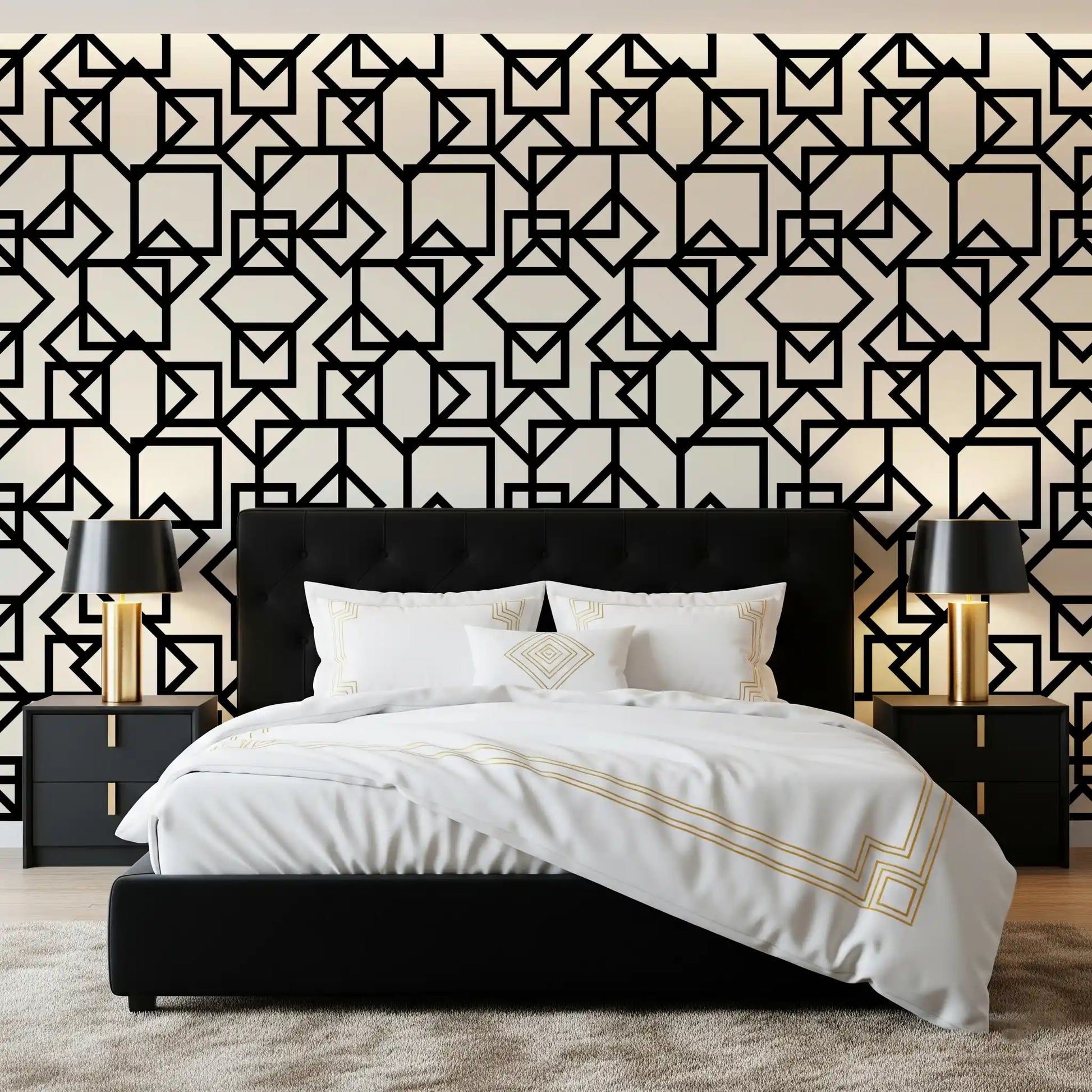Interlocking Geometric Linear Monotone Wallpaper⁠