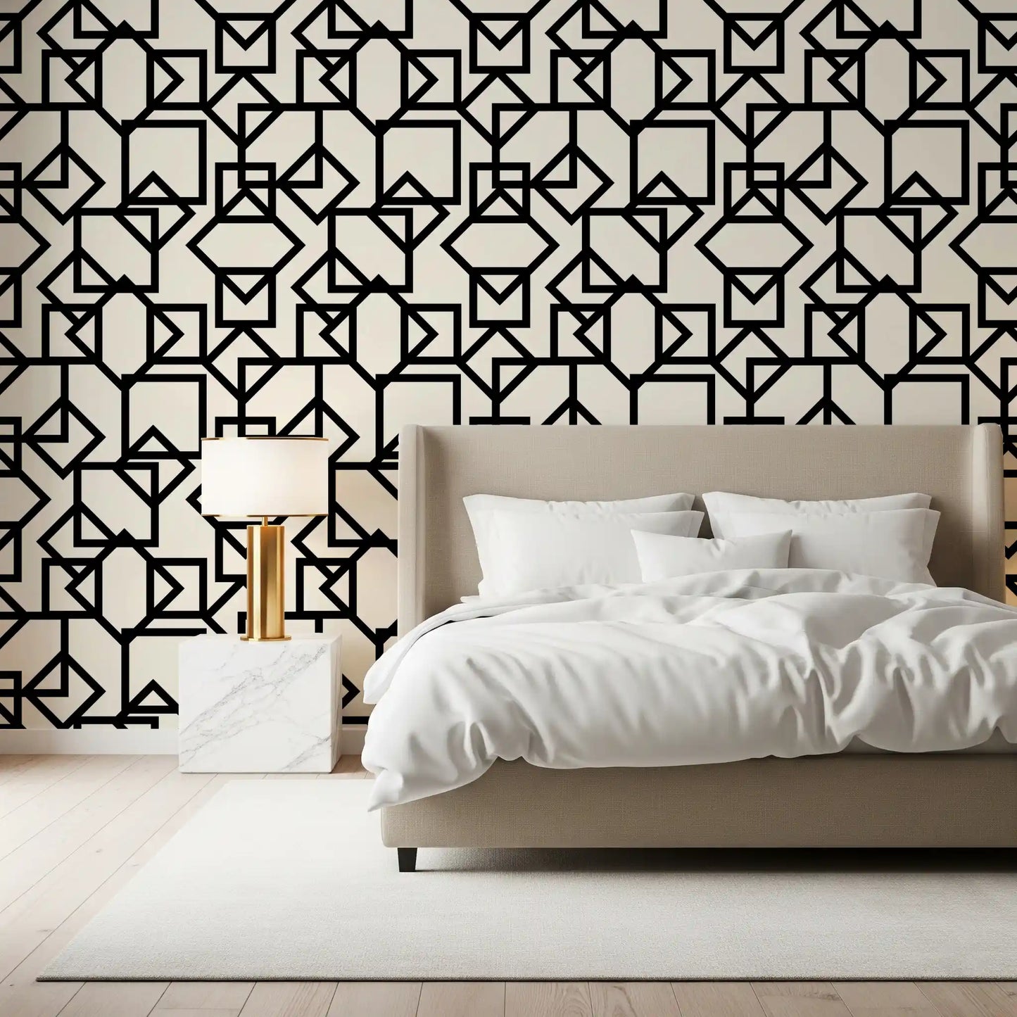 Interlocking Geometric Linear Monotone Wallpaper⁠