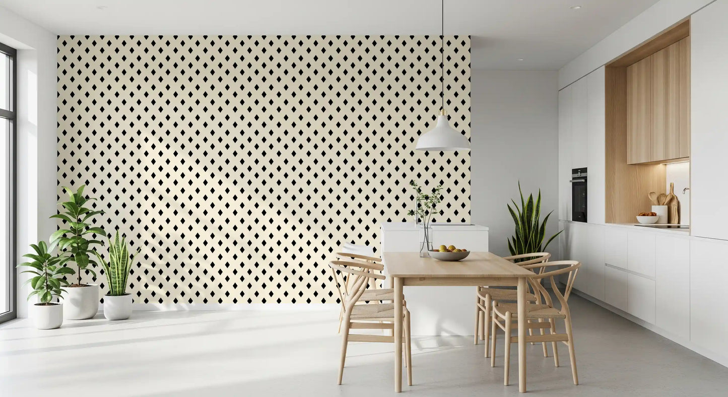 Minimalist Black and Cream Diamond Grid Wallpaper⁠