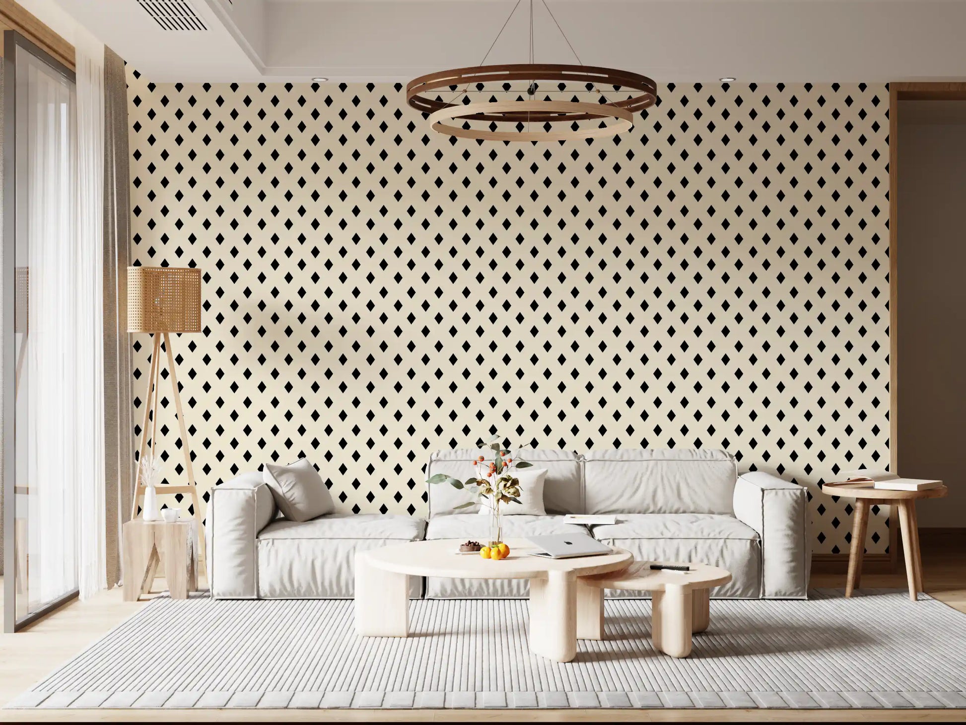 Minimalist Black and Cream Diamond Grid Wallpaper⁠