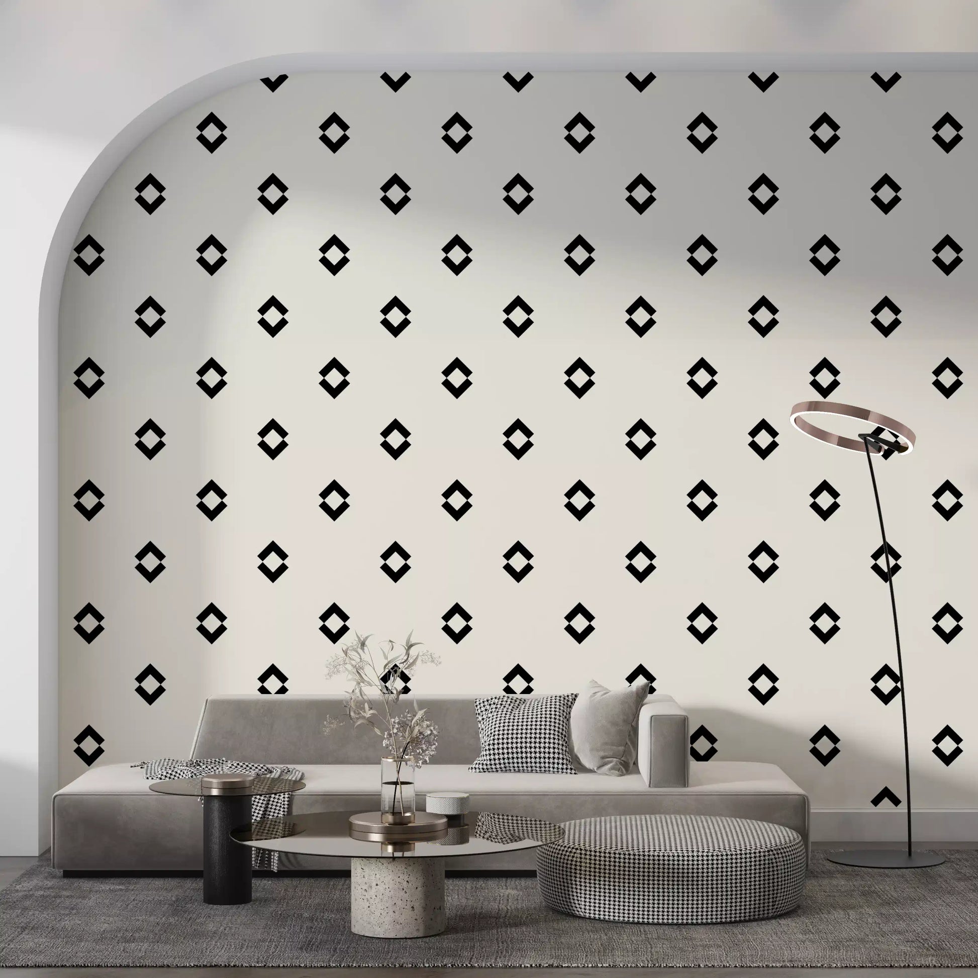 Minimalist Black and White Geometric Diamond Grid Wallpaper⁠