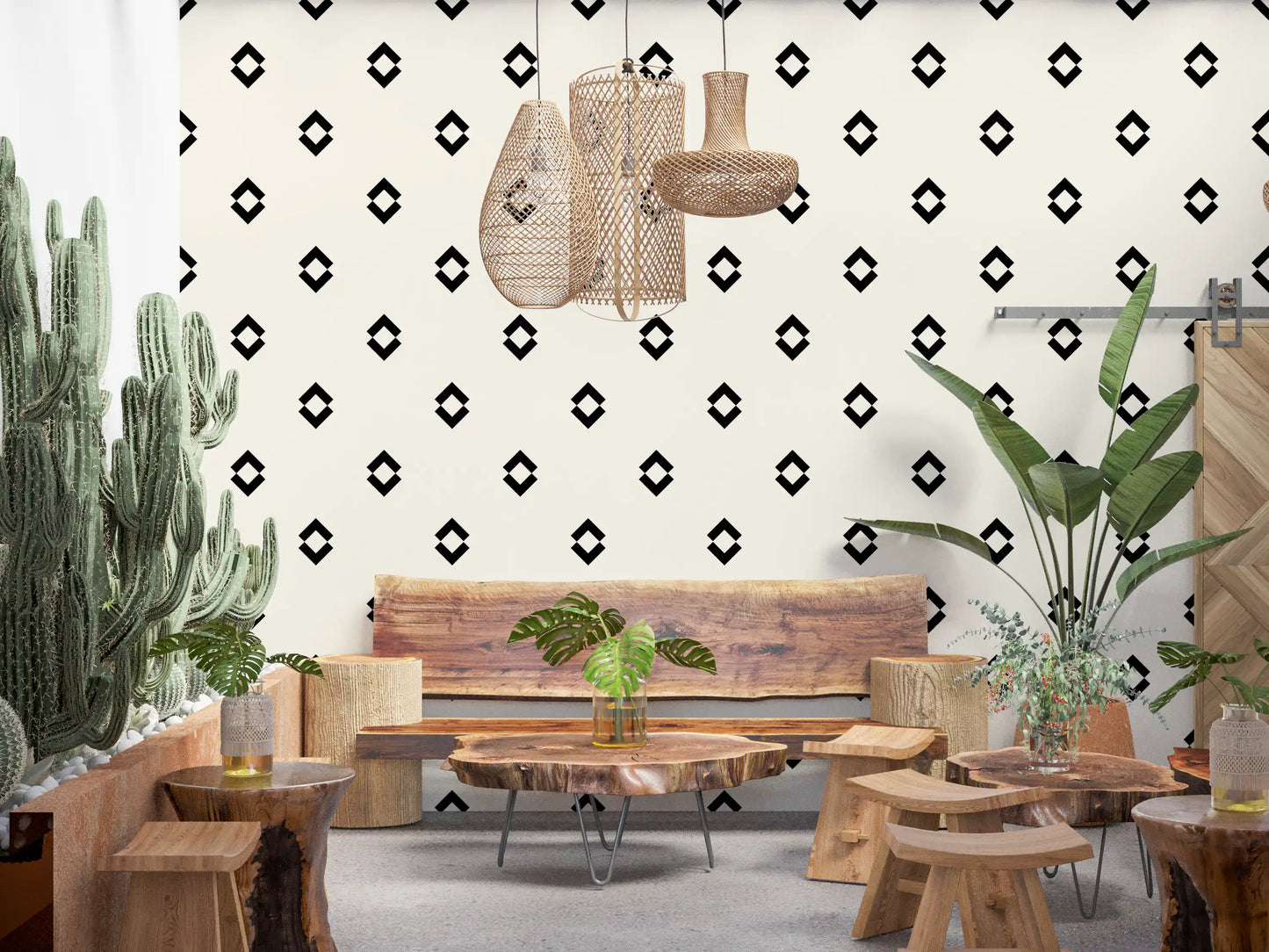 Minimalist Black and White Geometric Diamond Grid Wallpaper⁠