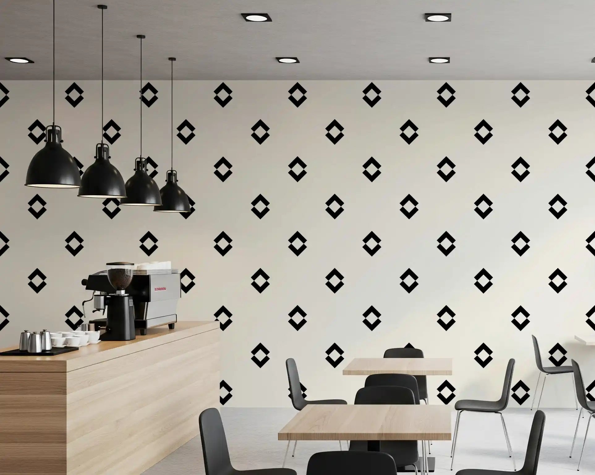 Minimalist Black and White Geometric Diamond Grid Wallpaper⁠
