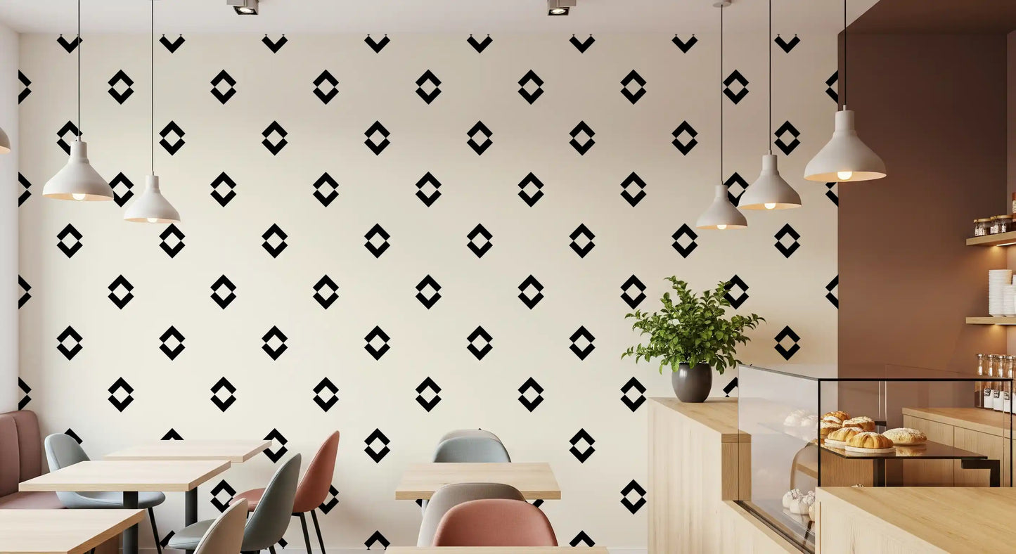 Minimalist Black and White Geometric Diamond Grid Wallpaper⁠