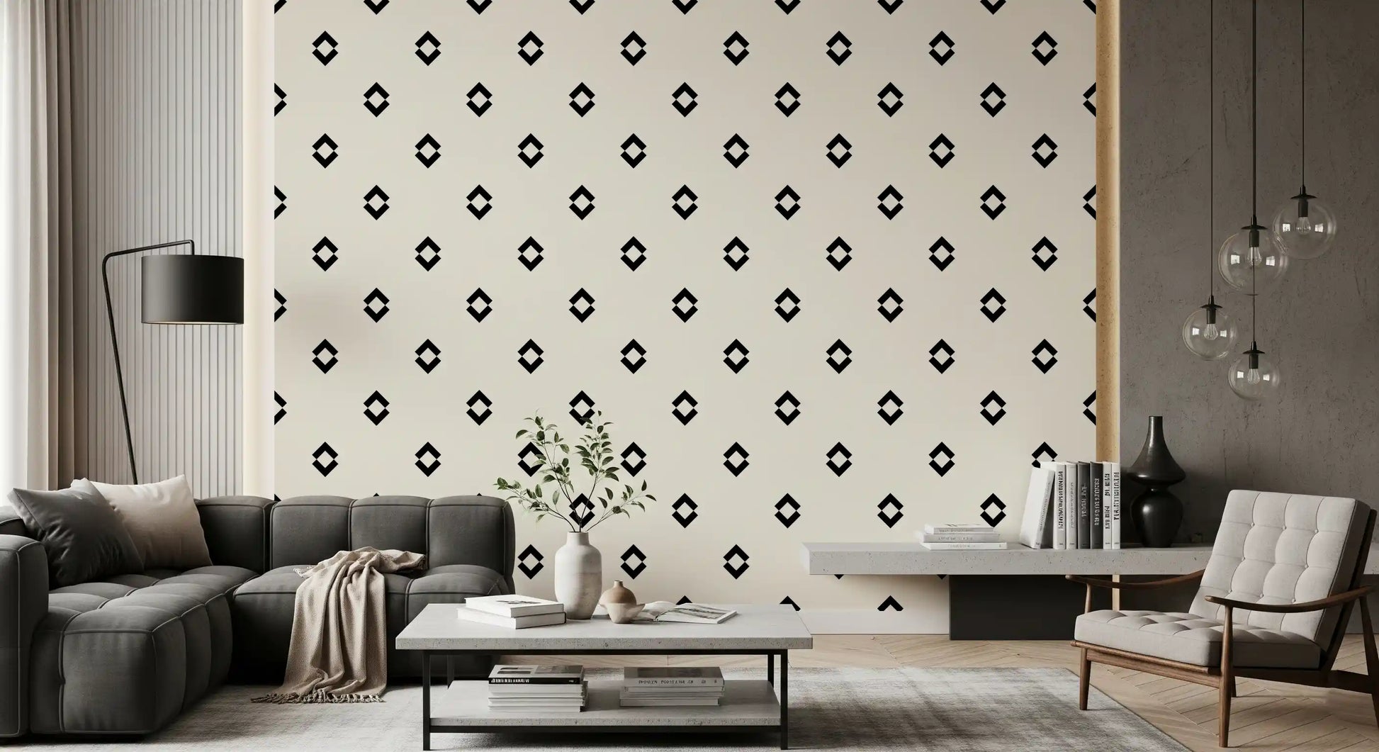 Minimalist Black and White Geometric Diamond Grid Wallpaper⁠