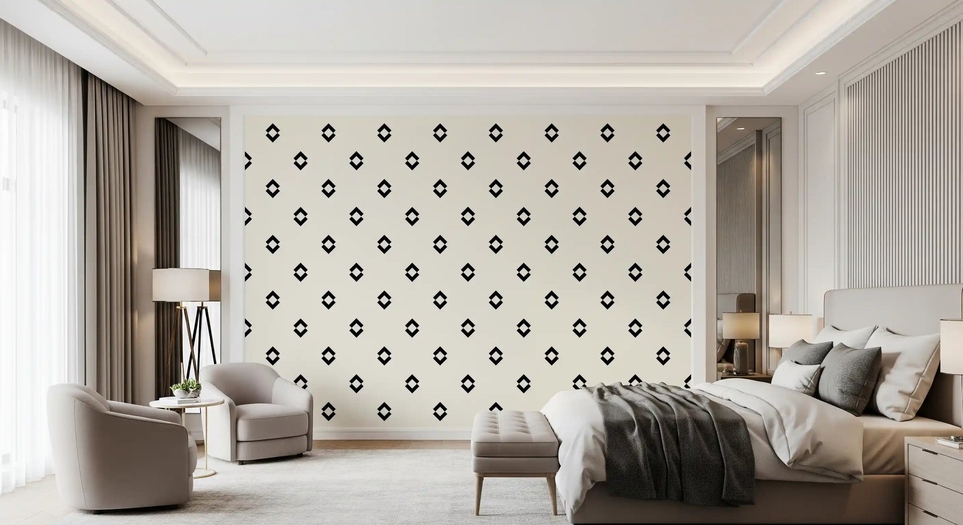 Minimalist Black and White Geometric Diamond Grid Wallpaper⁠