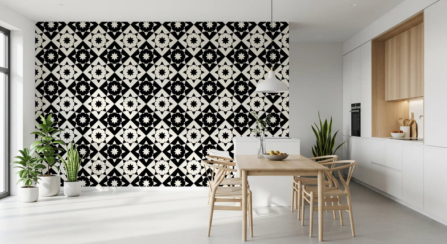 Graphic Starburst Geometric Motif Wallpaper⁠