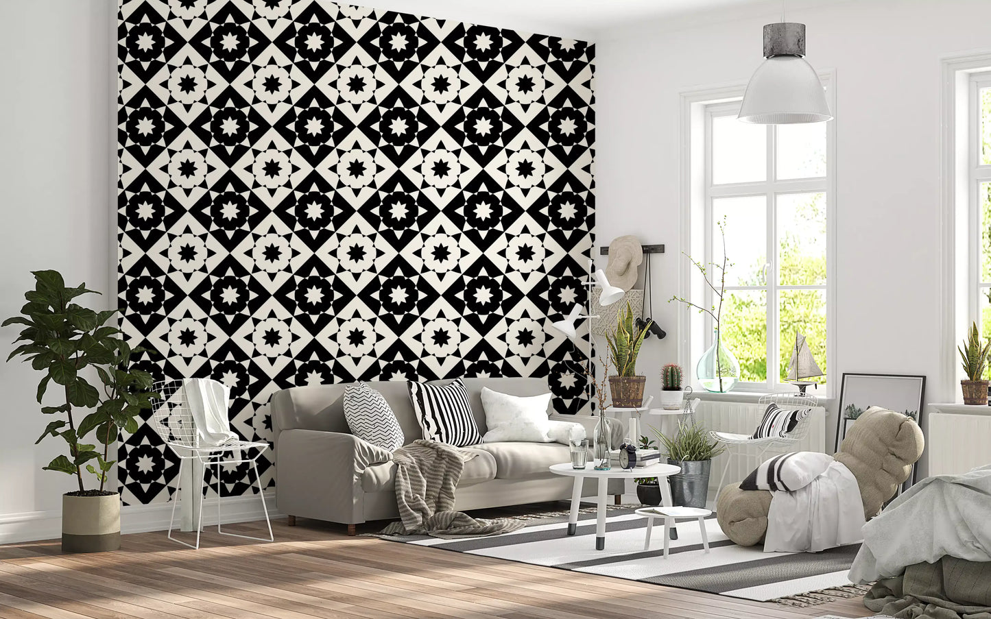 Graphic Starburst Geometric Motif Wallpaper⁠