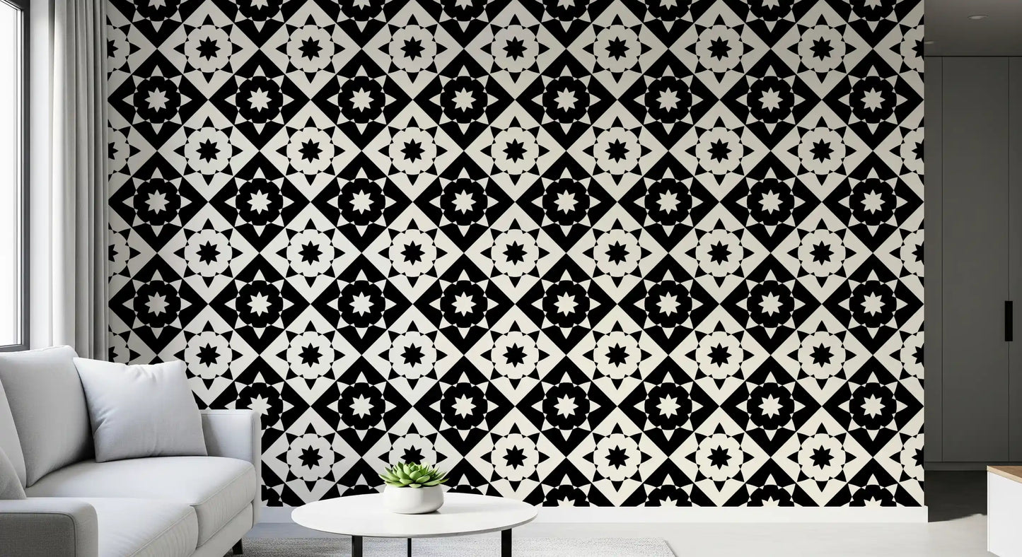 Graphic Starburst Geometric Motif Wallpaper⁠