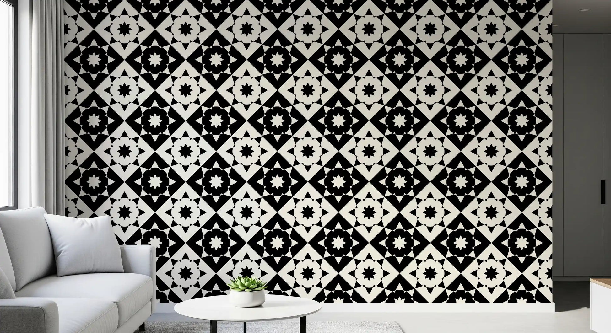 Graphic Starburst Geometric Motif Wallpaper⁠
